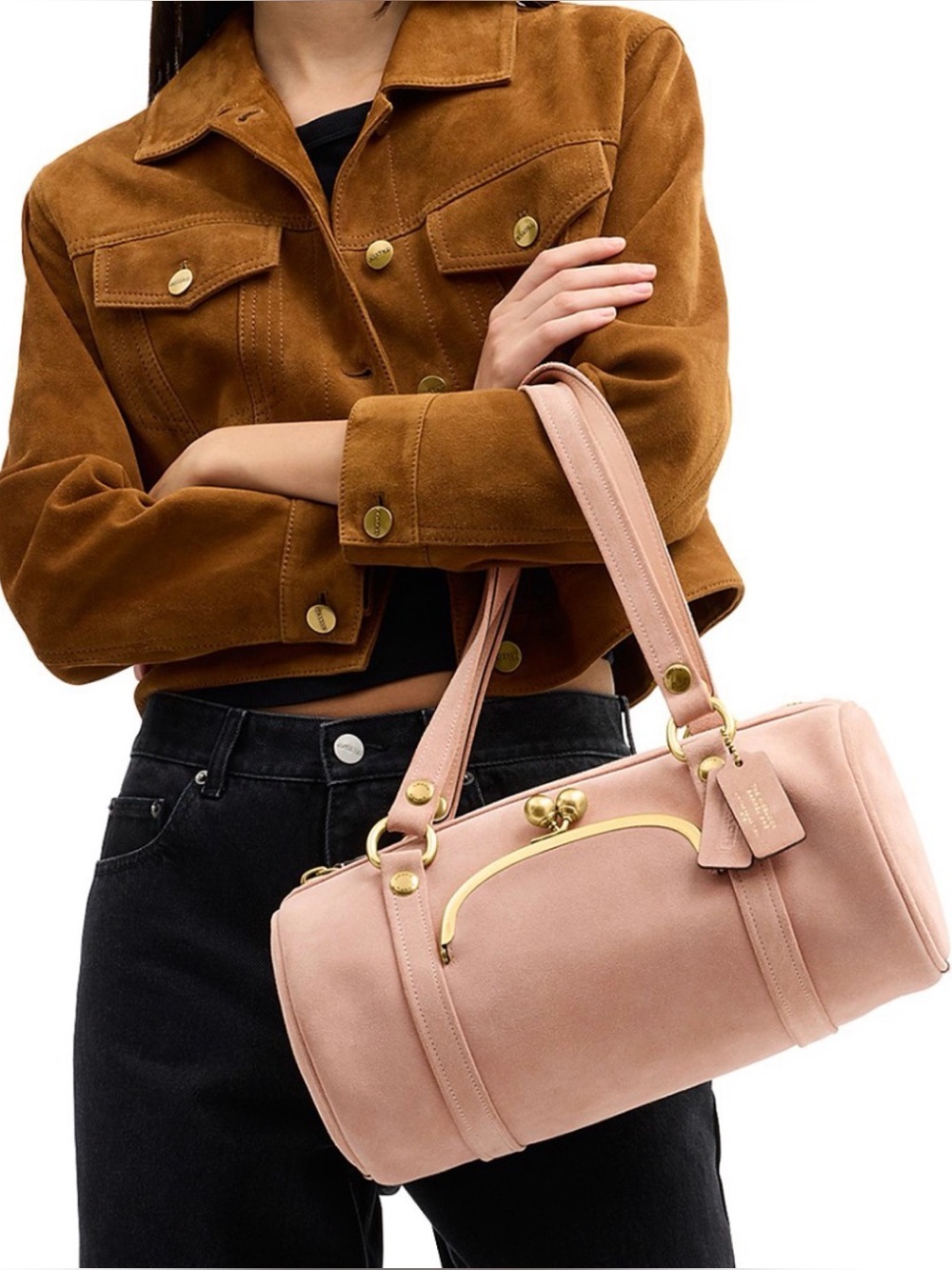 COACH Kisslock Medium Suede Barrel Bag, NUAGE - Picture 9 of 9